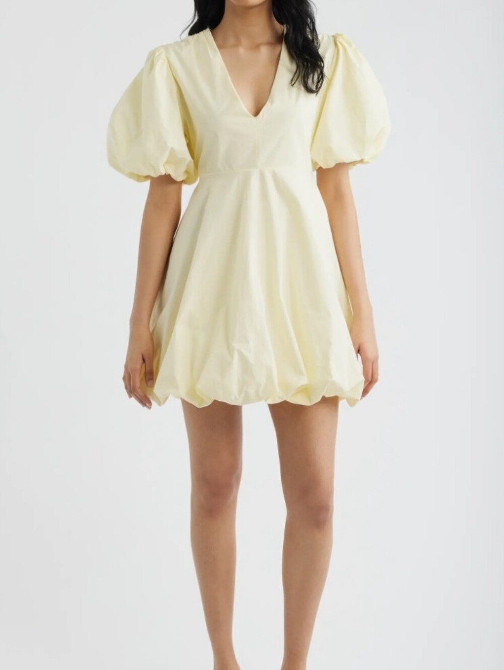 Deluc Pale Yellow Puff-Sleeve V-Neck Mini Dress
